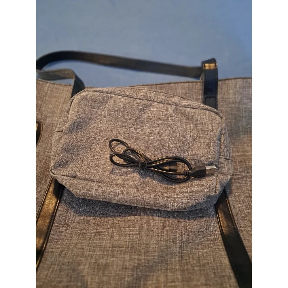 Mosiso Grey Heathered Laptop Tote Bag with USB Charging Port and Pouch Men Women